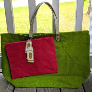 "Mud Pie" two-piece solid jute carry-all